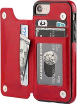 Wallet Case geschikt voor Apple iPhone 8 / 7 - rood + glazen screen protector