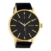 OOZOO Timepieces - Gouden horloge met zwarte leren band - C10502 - Ø50
