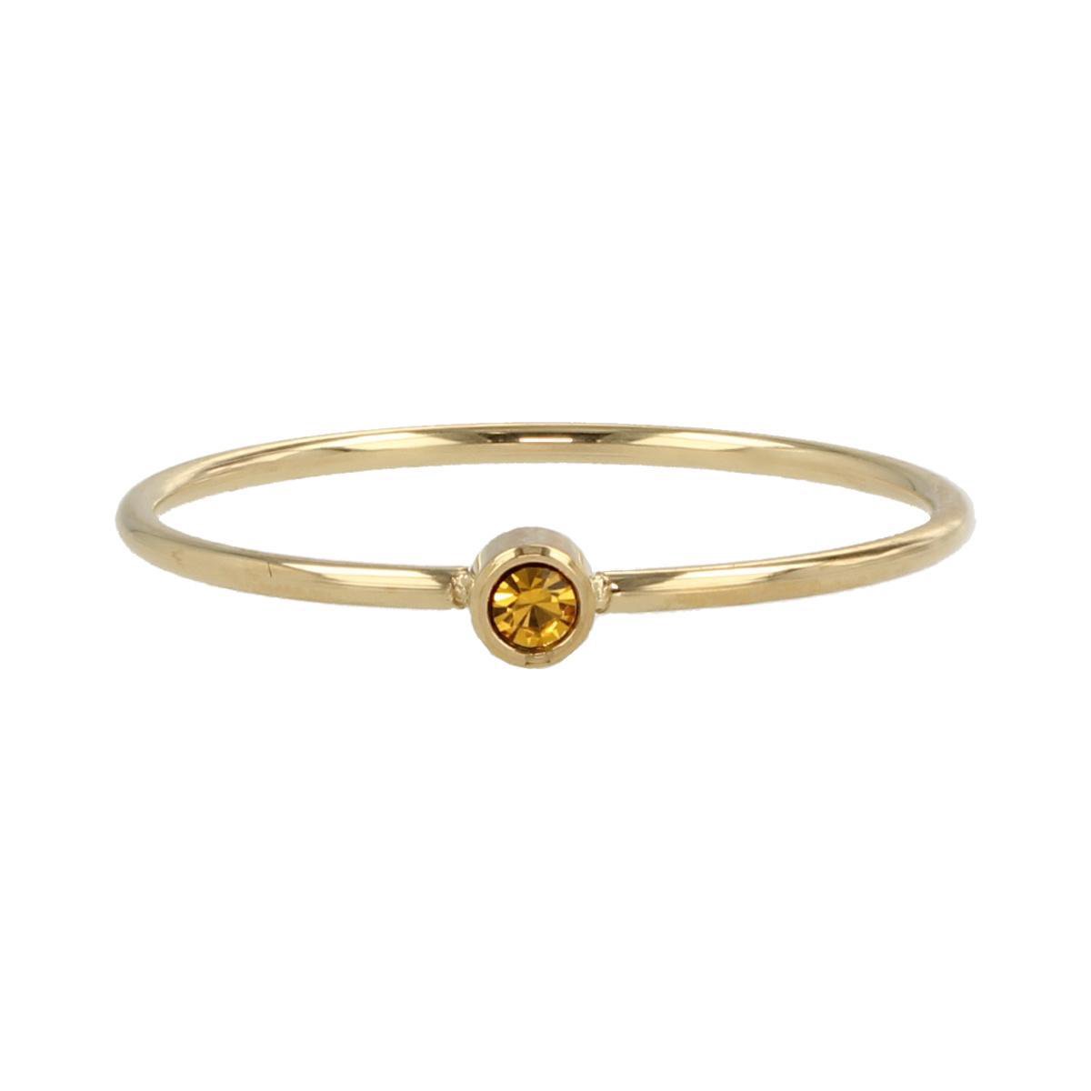 My Bendel - Betekenisring Goudkleurig met Gele Steen - Aanschuifring Goudkleurig met Gele Glassteen - Stainless Steel Minimalistisch - met Luxe Cadeauverpakking | Sieraden Voor Dames | Maat 19.00 Mm / Maat 60