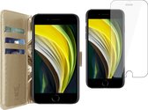 iPhone SE 2020 Hoesje - iPhone SE 2022 Hoesje - iPhone 8 Hoesje - iPhone 7 Hoesje - Book Case Leer Wallet Goud - Screenprotector Glas Screen Protector