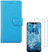 Nokia 7.1 Portemonnee hoesje Turquoise met 2 stuks Glas Screen protector