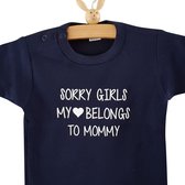 Baby tekst mama Romper sorry girls, my heart belongs to mommy | Lange mouw |  blauw| maat 50/56