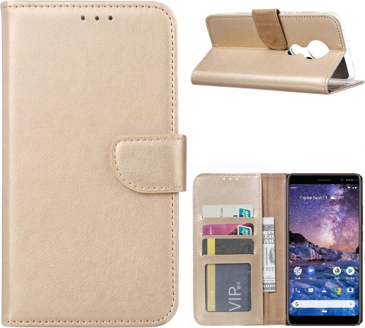 Bookcase Geschikt voor: Nokia 7.2 - Goud - portemonee hoesje