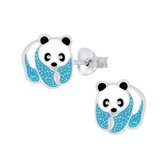 Joy|S - Zilveren Panda oorbellen glitter blauw