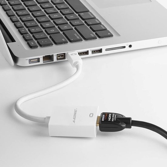 Mini DisplayPort Naar HDMI Adapter | Mini DP Hub | Thunderbolt To HDMI Converter |Thunderbolt 3 | Compatible Apple Macbook | IMAC | Surface Laptop / Pro | Dell | Lenovo | Samsung | HP | Wit | A-KONIC© - A-Konic