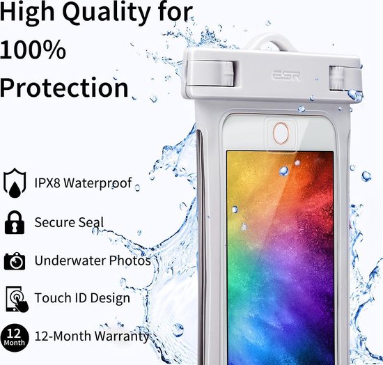 A merk kwalitatief ESR - Waterdichte Telefoon Hoes – GSM Pouch - Case - Tasje - Zak - Dry Bag - Water Bestendig – Universeel – Wit / Transparant & IPX8 waterdicht gecertificeerd