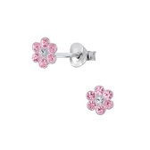 Joy|S - Zilveren kristal roze bloem oorbellen 5 mm