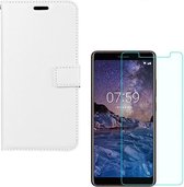 Nokia 7 Plus Portemonnee hoesje Wit met 2 stuks Glas Screen protector