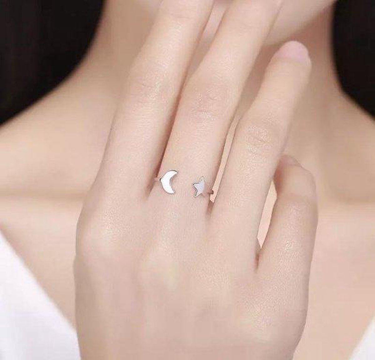 TOFBS Damesringen, glanzend, zon en maan, 925 sterling zilver, zon en TOFBS Damesringen, glanzend, zon en maan, 925 sterling zilver, zon en