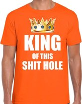 Koningsdag t-shirt King of this shit hole oranje voor heren - Woningsdag - thuisblijvers / Kingsday thuis vieren L