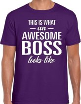 Awesome Boss tekst t-shirt paars heren M