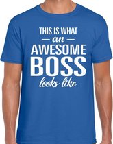Awesome Boss tekst t-shirt blauw heren - heren fun tekst shirt blauw M