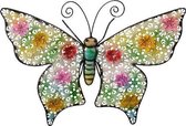 Grote metalen vlinder gekleurd 30 x 43 cm tuin decoratie - Tuindecoratie vlinders - Dierenbeelden hangdecoraties