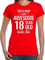 Awesome 18 year / 18 jaar cadeau t-shirt rood dames 2XL