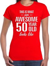 Awesome 50 year Sarah cadeau t-shirt rood dames S