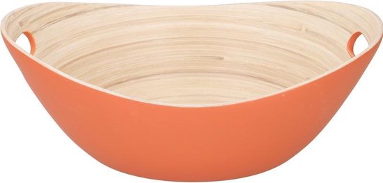 Oranje serveer schaal van bamboe 27 cm - Fruitschaal van bamboe oranje - Keuken accessoires