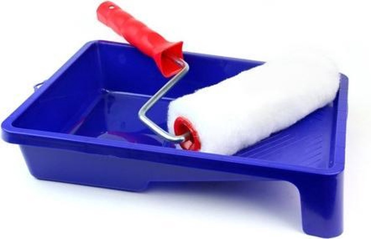Pakket van 2x stuks Vacht verfrol set 18 cm met beugel en verfbak - Muurverfroller set - Huis schilderen/verven verfbenodigdheden