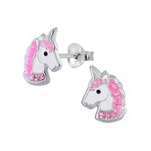 Joy|S - Zilveren eenhoorn oorbellen unicorn roze