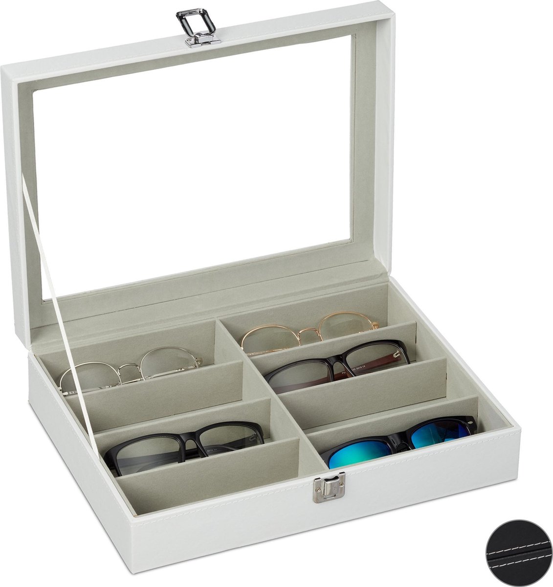 Relaxdays brillendoos - voor 8 brillen - brillen opbergdoos - brillen display - organizer - wit