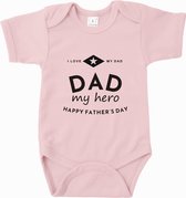 Baby rompertje Dad my hero | Korte mouw 50/56 Licht roze