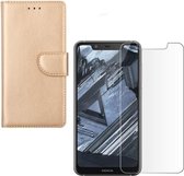 Nokia 5.1 Plus Portemonnee hoesje Goud met 2 stuks Glas Screen protector