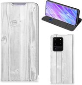 Geschikt voor Samsung Galaxy S20 Ultra Book Wallet Case White Wood