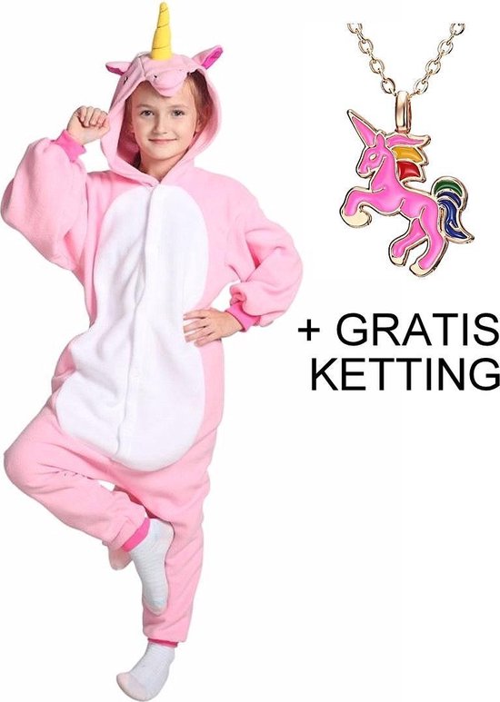 Eenhoorn Onesie Unicorn roze wit huispak jumpsuit kostuum kinderen -  104-110 (3-4... | bol.com