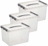 3x Sunware Q-Line opberg box/opbergdoos 22 liter 40 cm - Opbergbak kunststof transparant/zilver 3 stuks