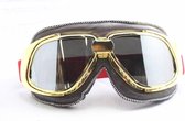 Ediors retro goud, bruin leren motorbril | Donker / Smoke