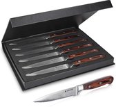 MuCasa® Steakmessen in Cadeauverpakking | 6-delige steakmessenset | Houten handgrepen duurzaam luxe verpakking geschenkset