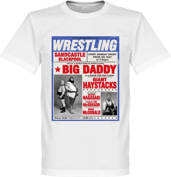 Big Daddy vs Giant Haystack Wrestling Poster T-shirt - Wit