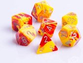 Polydice 7 Dobbelstenenset Gemêleerd Rood Geel met Zilver