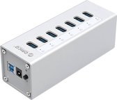 Orico - Aluminium USB 3.0 Hub met 7 poorten - Incl. 12V stroom adapter - Zilver