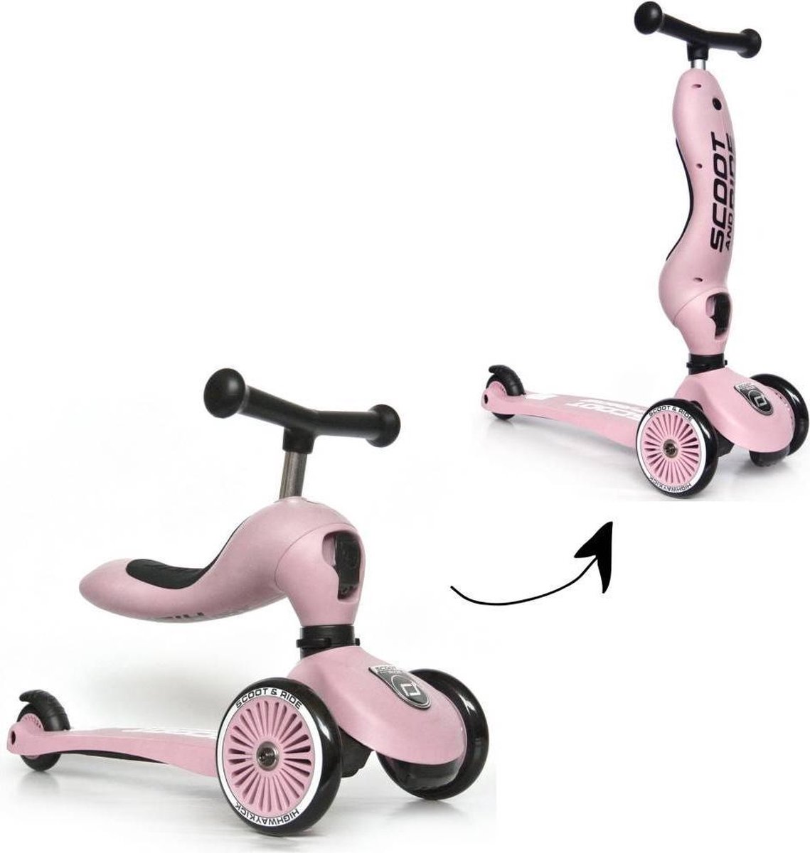 Scoot & Ride Highwaykick 1 – 2-in-1 Kinderstep – Loopfiets en Step in Één – Zonder Gereedschap Ombouwbaar – Veilig en Stabiel – Roze — afbeelding 11