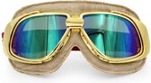 Ediors retro goud, beige leren motorbril | Multi-kleur glas