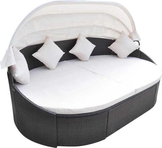 Foto: Vidaxl loungebed met luifel poly rattan bruin