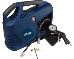 FERM - CRM1049 - Draagbare - compressor - 1100W - 8 bar - 180l/min - Olie vrij - 3 meter - rubber - luchtslang - Met - Universele - snelkoppeling - 5 meter - stroomkabel - Met - Bandenvuller - Blaastuit - Balnaald - Ventiel adapter - Tapse adapter