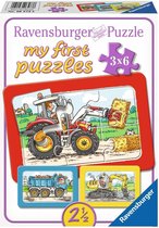 Ravensburger Graafmachine, tractor en kiepauto- My First puzzels -3x6 stukjes - kinderpuzzel