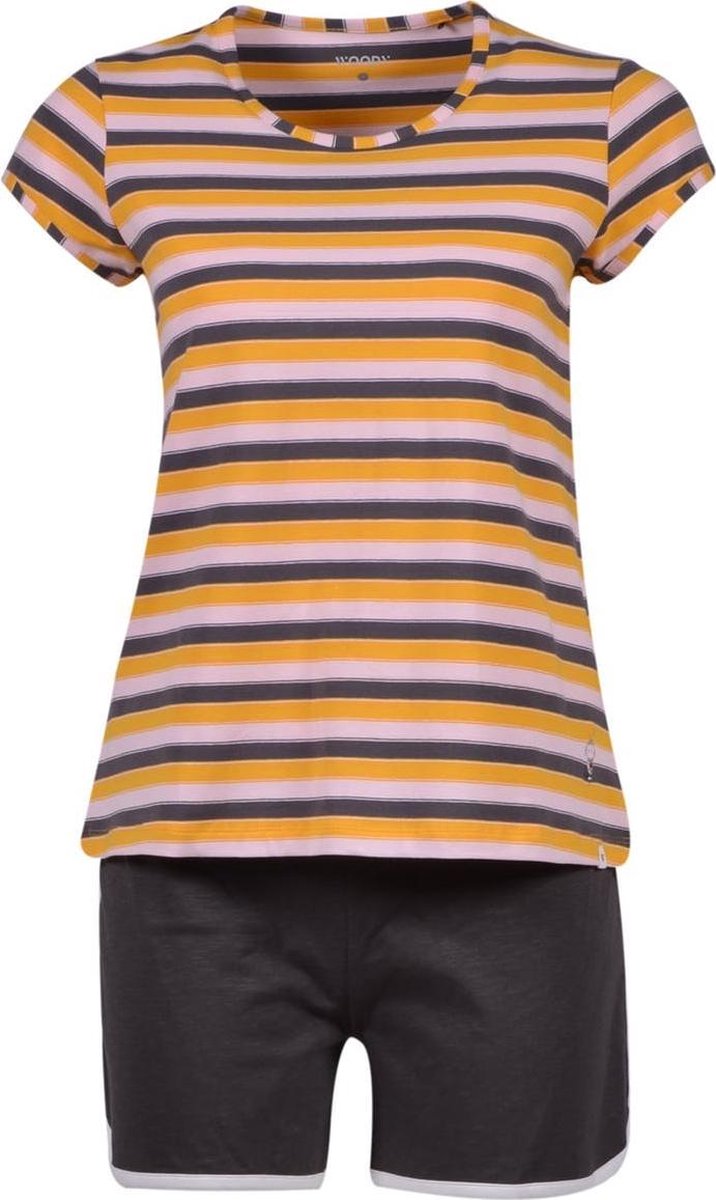 Woody pyjama meisjes/ dames - geel gestreept - 201-2-YPF-Z/915 - maat 128