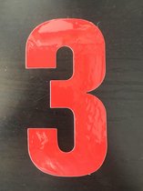 reflecterend huisnummer sticker - nummer 3 - rood- plak cijfer - kliko huisnummer- huis nummer sticker- container cijfer, CoverArt