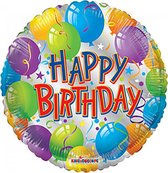 Helium Ballon Happy Birthday Ballonnen Zilver 45cm leeg