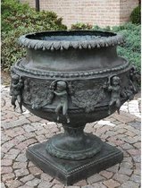 Tuinbeeld - bronzen beeld - Grote vaas met engeltjes - 76 cm hoog