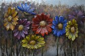 Schilderij - Metaalschilderij - Kleurrijke bloemen, 120x80cm