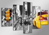 Schilderij - New York Taxi, Geel/Grijs, 160X80cm, 5luik