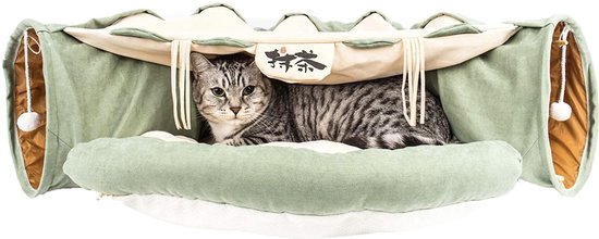 stout een miljoen klok 2 in 1 Katten Mand - Kattenbed - Kattentunnel - speelgoed tunnel - Matcha  Groen | bol.com