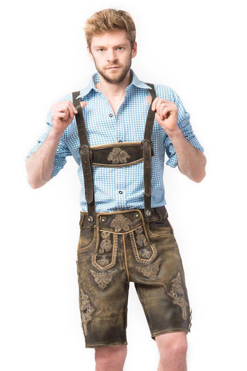 Tannhauser Lederhosen Retro Kort 100% Echt Leder Oktoberfest Heren Lederhosen Man Carnavalskleding Heren - Leer- Maat 62