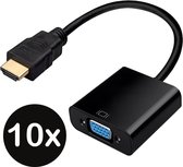 HDMI naar VGA Adapter Kabel Converter 1080p Full HD - Zwart - 10 PACK