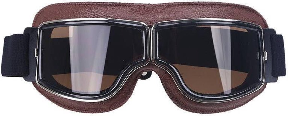 CRG Cruiser Motorbril - Bruin Leren Motorbril - Retro Motorbril Heren - Donker Glas