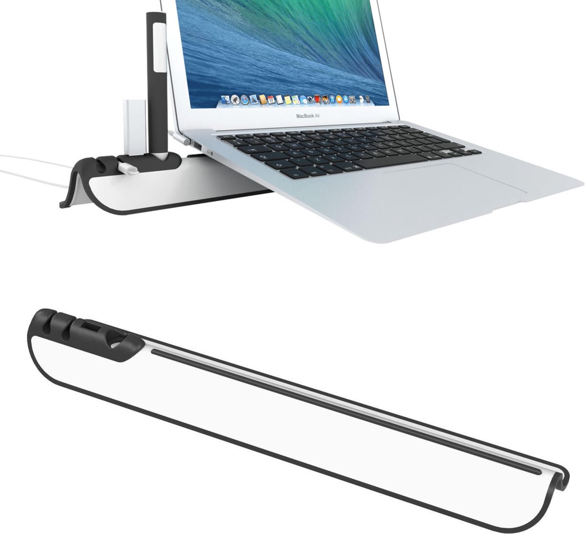 Laptop standaard en Tablet houder met Kabel organizer - Luxe laptop houder wit