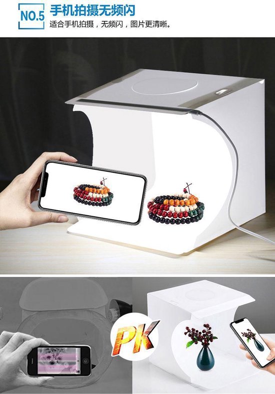 PULUZ - Mini Fotostudio - Met led verlichting - Dubbelle Ledstrip - Softbox - Lightbox - Foto Studio - Opvouwbare Foto Box - Camera Studio - Mini Studio - Productfotografie set - Draagbare Fotostudio